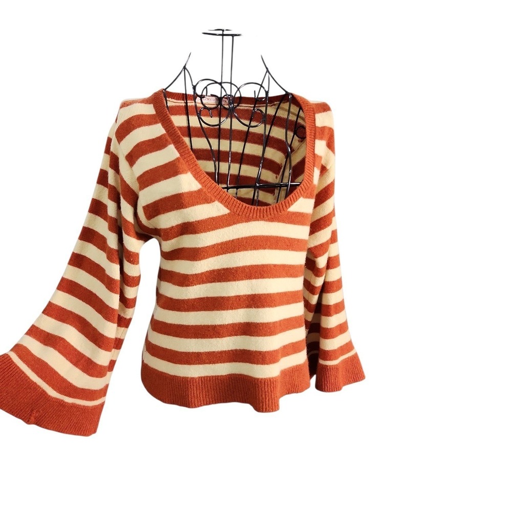 Madame à Paris Sweater Women T1 Orange Striped Wool French Boho Chic FLAWED GEM